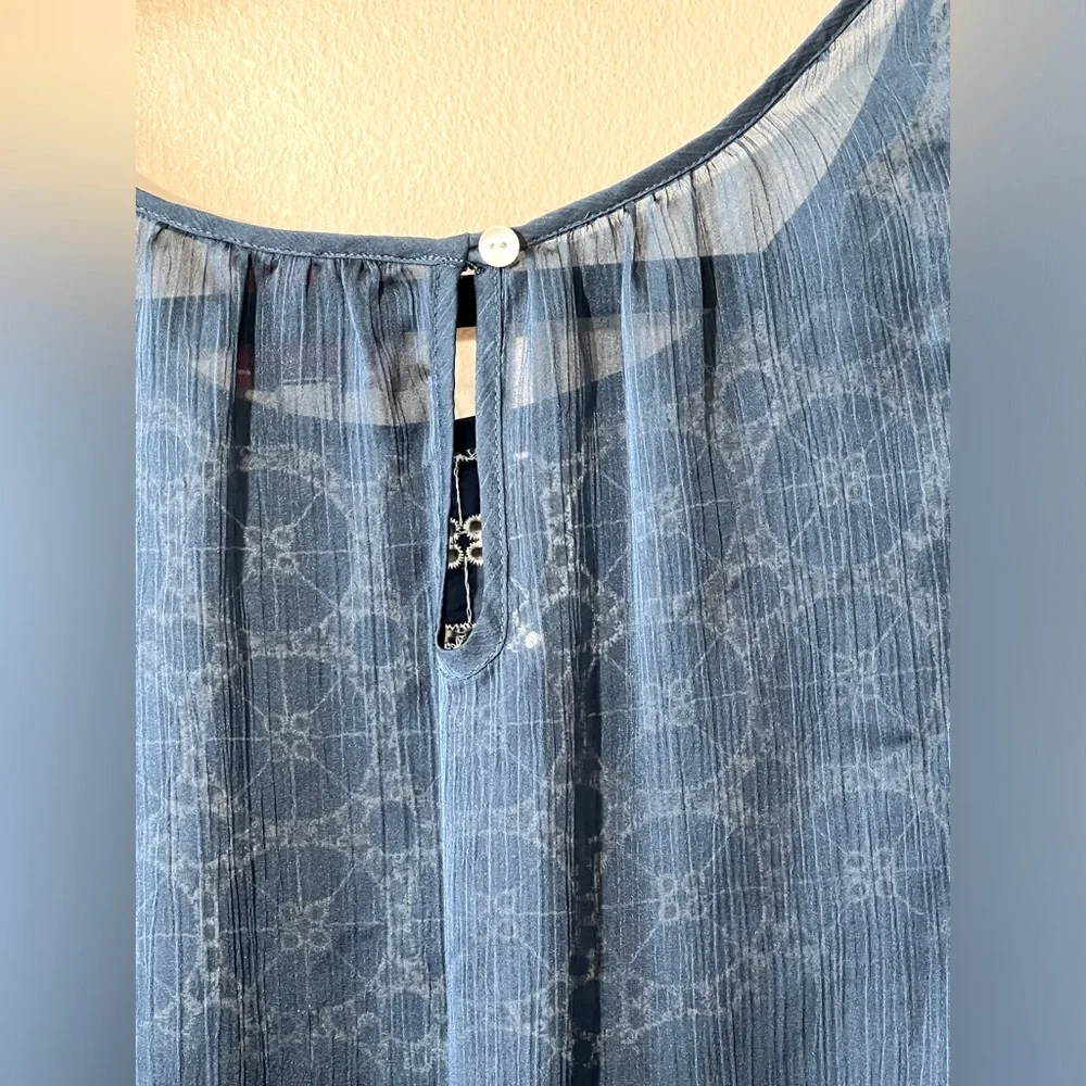Piplette by Alice Ritter Blue Ruffle‎ Crochet Tank Top Women L Sleeveless Boho